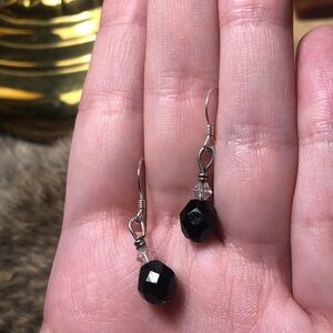 Sterling silver black and clear faceted crystal earrings